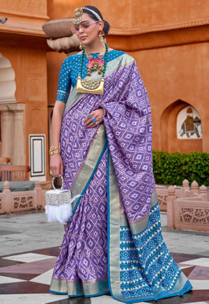 Lilac Purple Soft Silk Saree With Foil Print